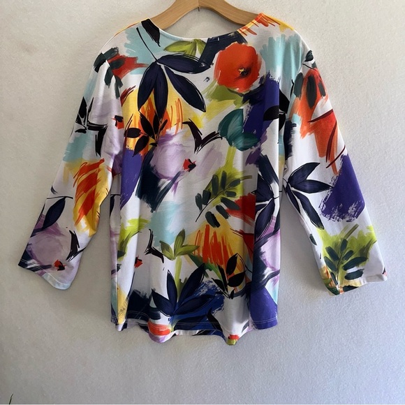 Jess & Jane Tropical Round Hem Colorful Watercolor Tunic Top Made in the USA XL - Picture 2 of 4